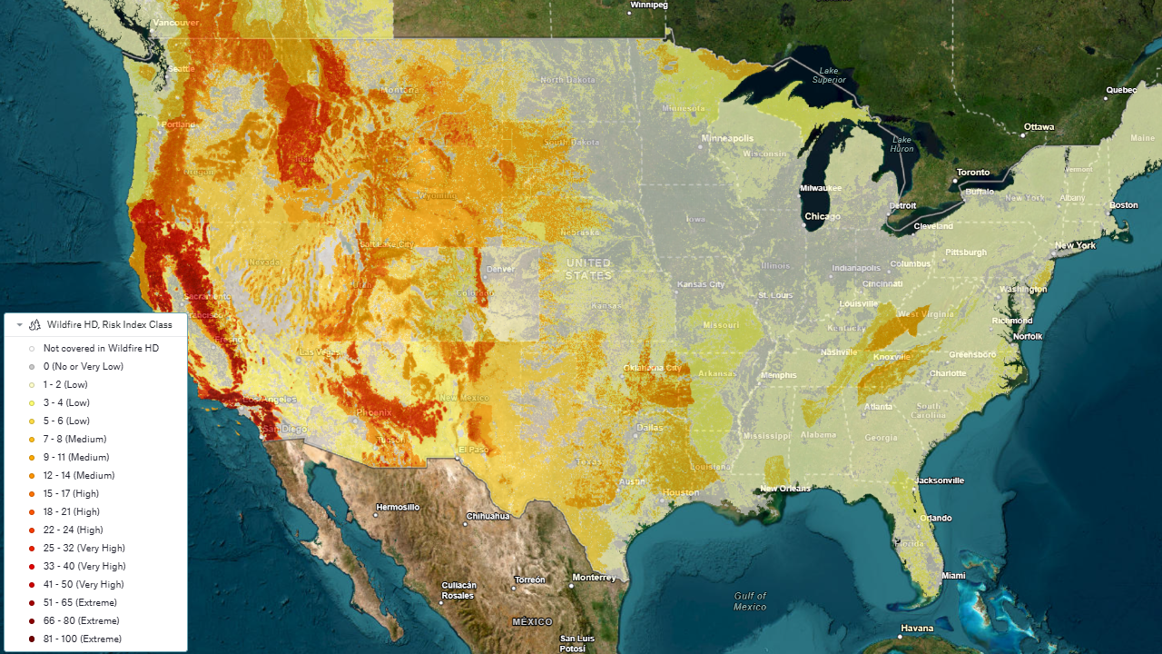 Wildfire HD Edition map overlay in Munich Re’s Location Risk Intelligence
